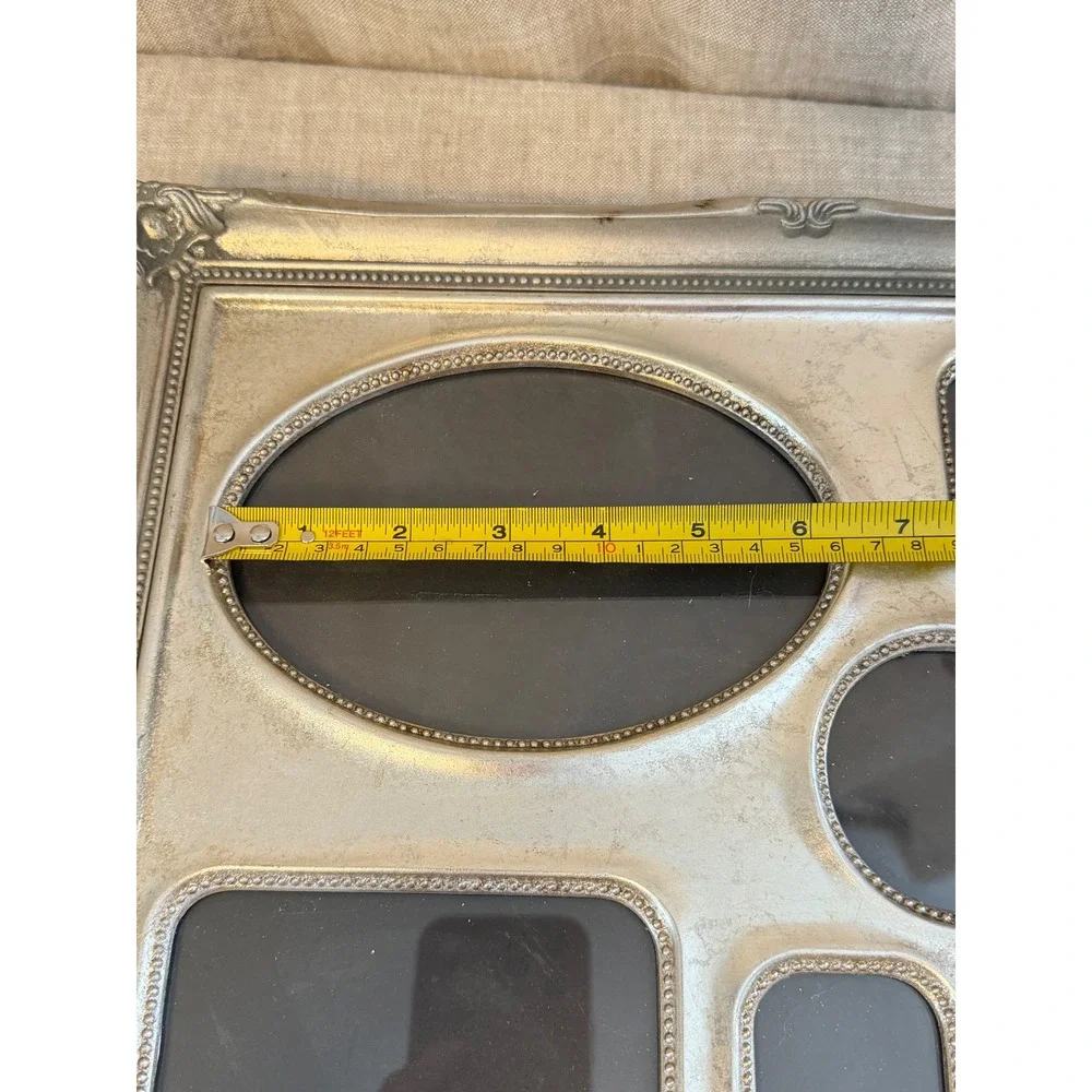 Vintage Silver 7 Opening Collage Picture Frame, Ornate Tabletop Frame